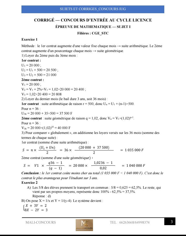 IUG mathématiques